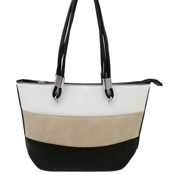 sac à main tricolore, blanc crème et noir, petit format, accessoires de mode, maroquinerie femme à Lyon