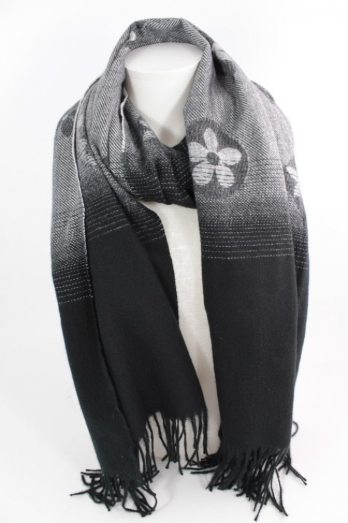 echarpe en laine, viscoe set coton couleur noire et grise, accessoire de mode femme à Lyon