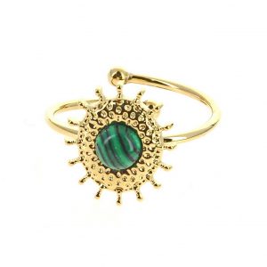 bague dorée réglable en acier inoxydable avec pierre naturelle malachite verte, accessoires de mode pour femmes à Lyon, bijoux, écharpes, montres....