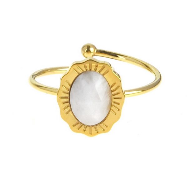 bague dorée réglable en acier inoxydable avec pierre naturelle pierre de lune, accessoires de mode pour femmes à Lyon, bijoux, écharpes, montres....