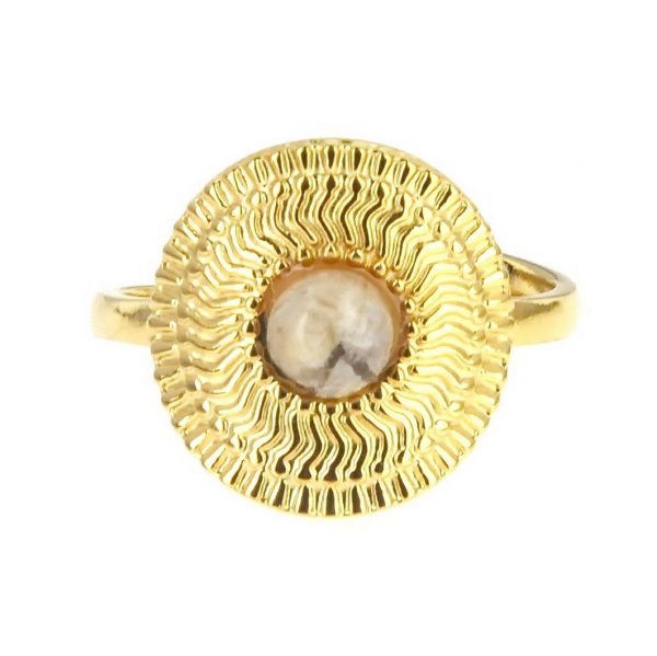 bague dorée réglable en acier inoxydable avec pierre naturelle jaspe, accessoires de mode pour femmes à Lyon, bijoux, écharpes, montres....