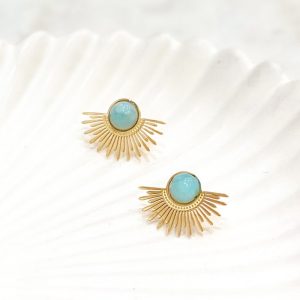 boucles d'oreilles dorées avec perle turquoise en acier inoxydable bijoux et accessoires de mode pour femmes à Lyon