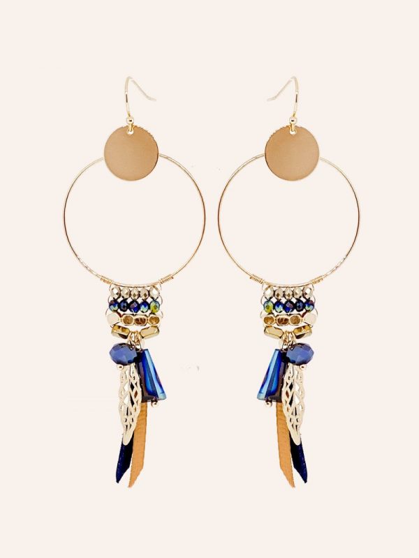 boucles d'oreilles pendantes en laiton doré à l'or fin 18carats aux nuances de bleu, bijoux et accessoires de mode pour femmes à Lyon