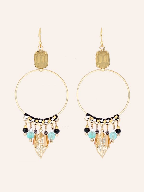 boucles d'oreilles dorées pendantes noires, bleues, turquoises, en laiton doré à l'or fin 18 carats, bijoux et accessoires de mode pour femmes à Lyon