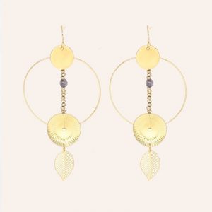 boucles d'oreilles pendantes en laiton doré à l'or fin 18carats, grises, feuilles, bijoux et accessoires de mode pour femmes à Lyon