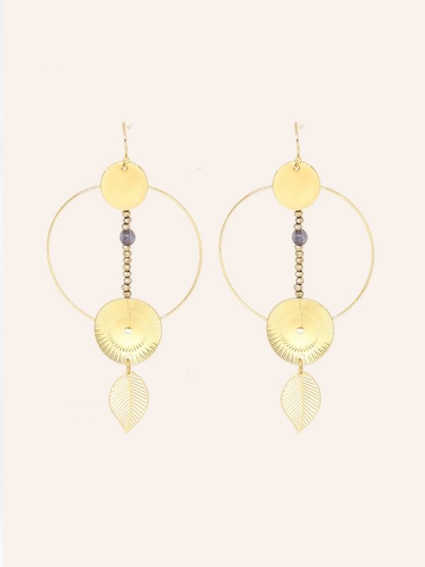 boucles d'oreilles pendantes en laiton doré à l'or fin 18carats, grises, feuilles, bijoux et accessoires de mode pour femmes à Lyon