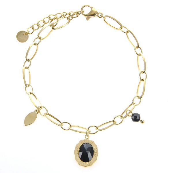 bracelet doré en acier inoxydable avec pierre naturelle agate, accessoire de mode pour femme à Lyon, bijoux, écharpes, montres...