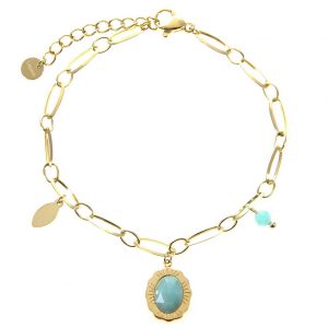 bracelet doré en acier inoxydable avec pierre naturelle amazonite, accessoire de mode pour femme à Lyon, bijoux, écharpes, montres...