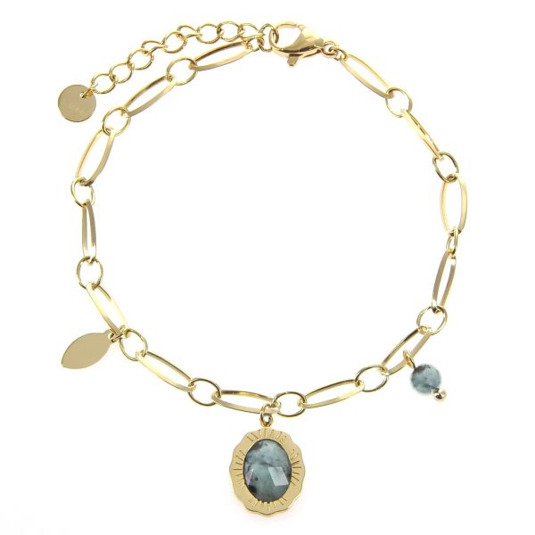 bracelet doré en acier inoxydable avec pierre naturelle turquoise afrique, accessoire de mode pour femme à Lyon, bijoux, écharpes, montres...