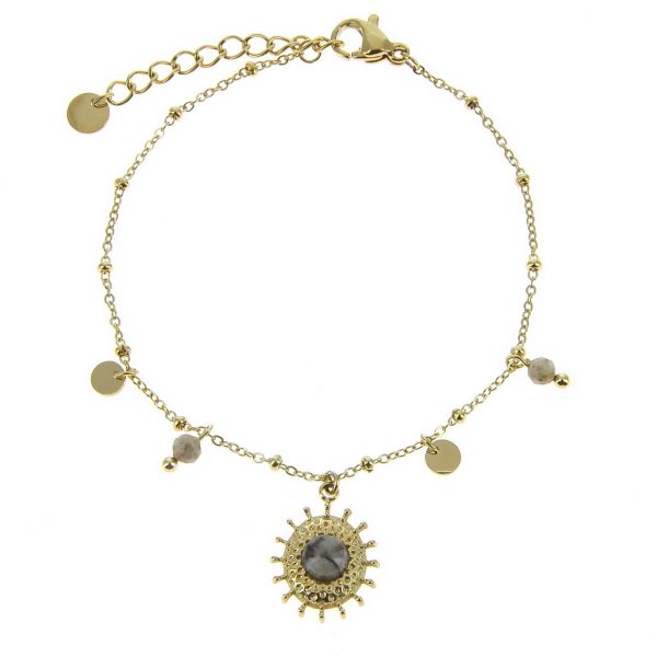 bracelet doré avec soleil pierre naturelle jaspe, accessoire de mode pour femme à Lyon, bijoux, écharpes, montres...