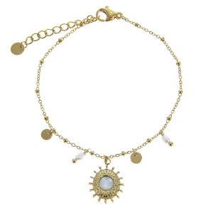 bracelet doré avec soleil pierre naturelle coquille de nacre, accessoire de mode pour femme à Lyon, bijoux, écharpes, montres...