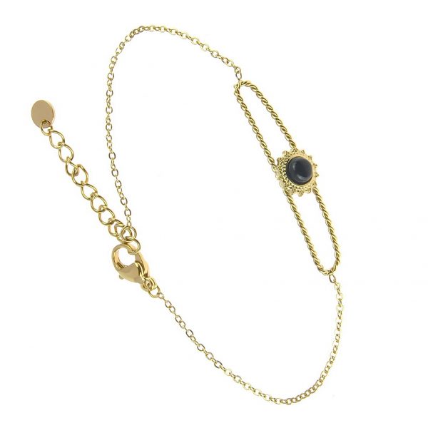 bracelet doré avec pierre naturelle agate noir, accessoire de mode pour femme à Lyon, bijoux, écharpes, montres...