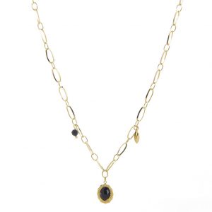 collier doré en acier inoxydable avec pierre naturelle agate, accessoires de mode pour femmes à Lyon