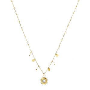 collier doré en acier inoxydable avec pierre naturelle coquille de nacre, accessoires de mode pour femmes à Lyon