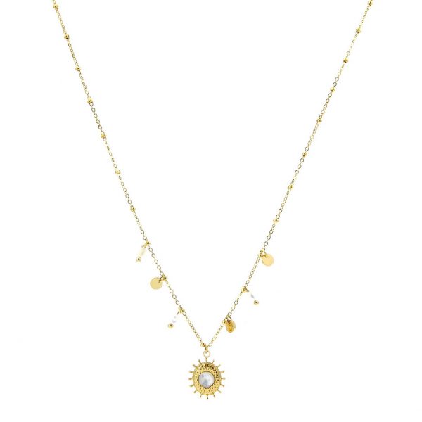 collier doré en acier inoxydable avec pierre naturelle coquille de nacre, accessoires de mode pour femmes à Lyon