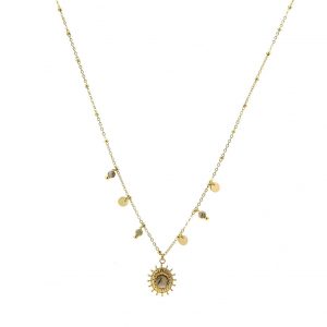 collier doré en acier inoxydable avec pierre naturelle jaspe, accessoires de mode pour femmes à Lyon