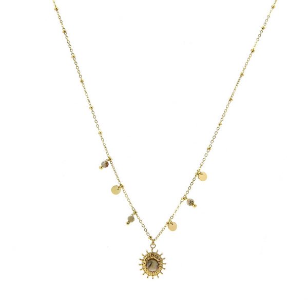 collier doré en acier inoxydable avec pierre naturelle jaspe, accessoires de mode pour femmes à Lyon