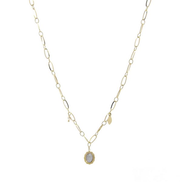 collier doré en acier inoxydable avec pierre naturelle pierre de lune, accessoires de mode pour femmes à Lyon