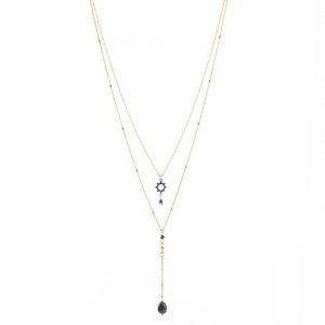 sautoir collier multi-chaînes doré avec perles bleues et noires , accessoires de mode pour femmes à Lyon