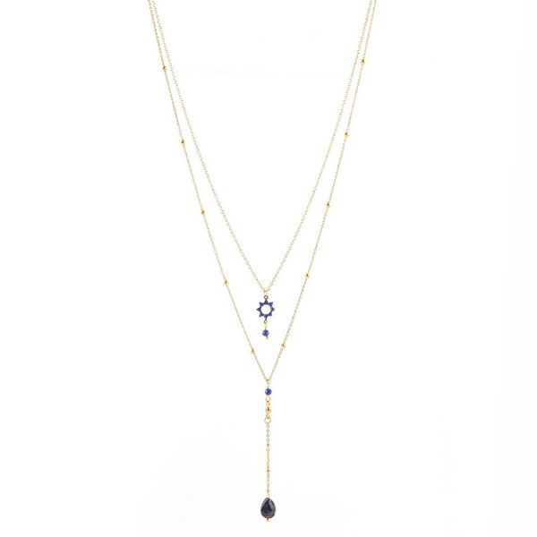 sautoir collier multi-chaînes doré avec perles bleues et noires , accessoires de mode pour femmes à Lyon