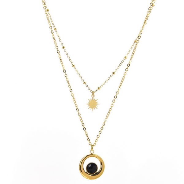 zoom sautoir cercle et étoile doré avec pierres naturelles agate, accessoires de mode pour femmes à Lyon