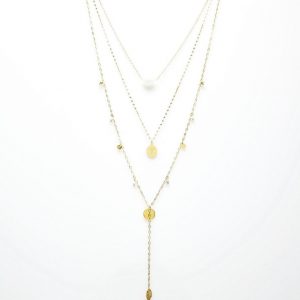 sautoir collier multi-chaînes aile doré avec pierre naturelle blanche , accessoires de mode pour femmes à Lyon