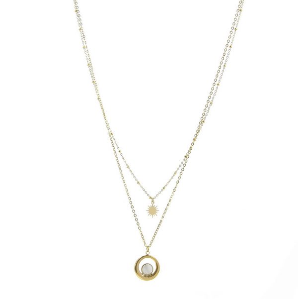 sautoir cercle et étoile doré avec pierre naturelle coquille de nacre, accessoires de mode pour femmes à Lyon