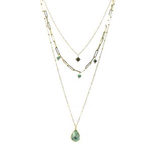 sautoir collier multi-chaînes doré goutte avec pierre naturelle turquoise afrique, accessoires de mode pour femmes à Lyon