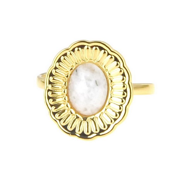 zoom bague dorée réglable en acier inoxydable avec pierre naturelle pierre de lune accessoires de mode pour femmes à Lyon, bijoux, écharpes, montres....