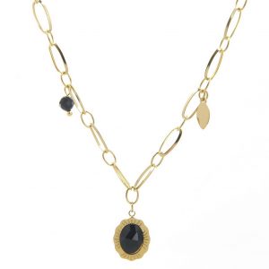 zoom collier doré en acier inoxydable avec pierre naturelle agate, accessoires de mode pour femmes à Lyon