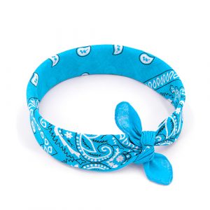 Bandana bleu, accessoire de mode idéal pour les cheveux, en tour de cou, autour du poignet. Boutique d'accessoires de mode et bijoux fantaisies à Lyon