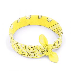 Bandana jaune, accessoire de mode idéal pour les cheveux, en tour de cou, autour du poignet. Boutique d'accessoires de mode et bijoux fantaisies à Lyon