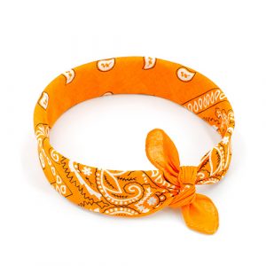 Bandana orange fluo, accessoire de mode idéal pour les cheveux, en tour de cou, autour du poignet. Boutique d'accessoires de mode et bijoux fantaisies à Lyon