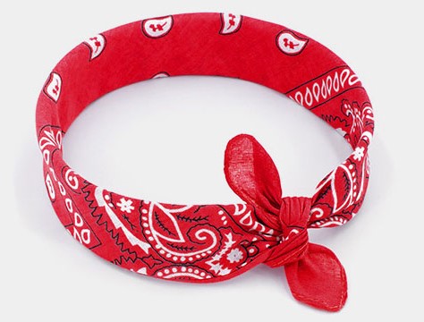 Bandana rouge, accessoire de mode idéal pour les cheveux, en tour de cou, autour du poignet. Boutique d'accessoires de mode et bijoux fantaisies à Lyon
