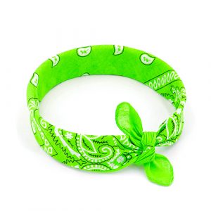 Bandana vert fluo, accessoire de mode idéal pour les cheveux, en tour de cou, autour du poignet. Boutique d'accessoires de mode et bijoux fantaisies à Lyon